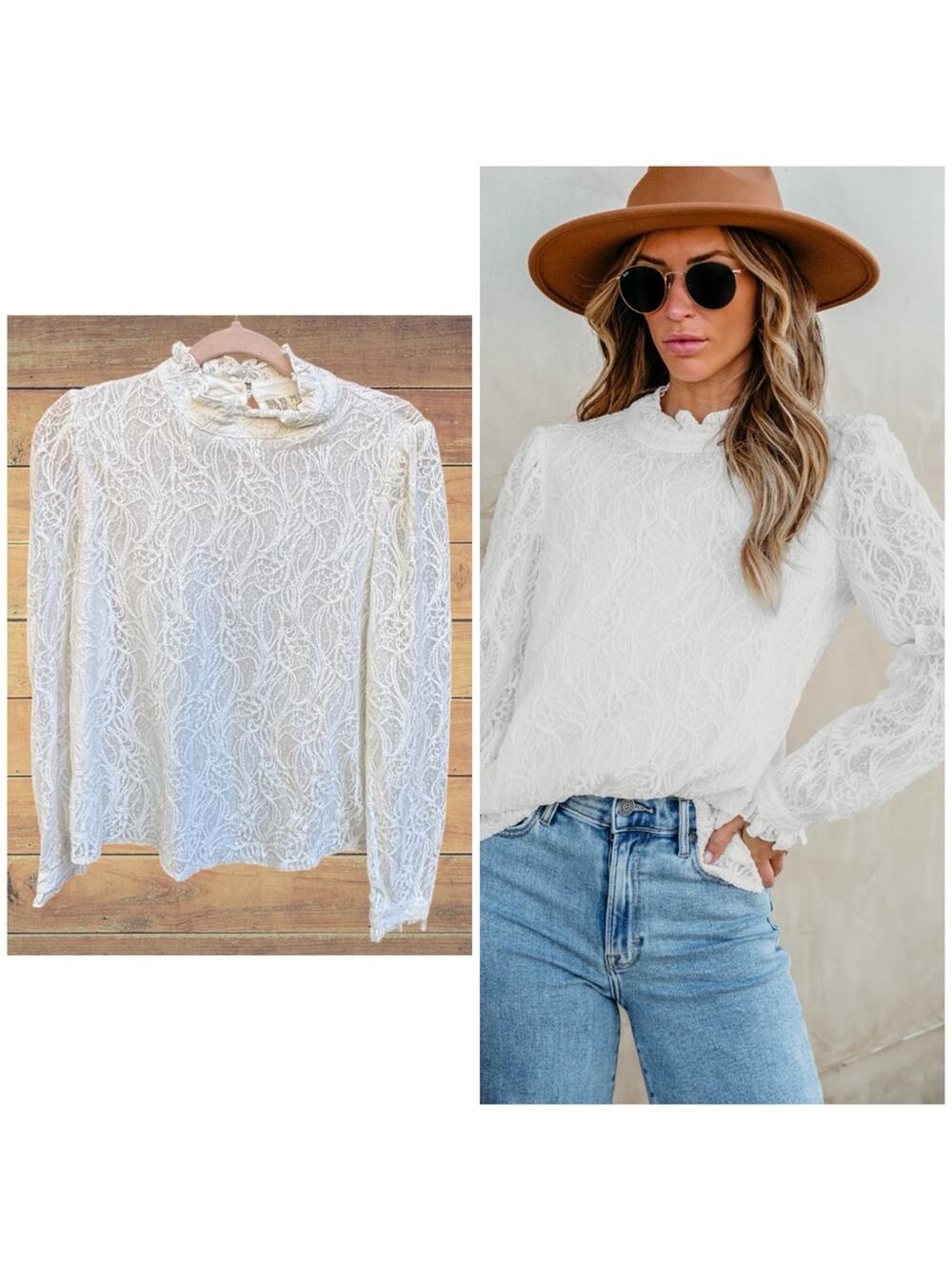 Cupshe Turtleneck Frill Long Sleeve Top, Small
